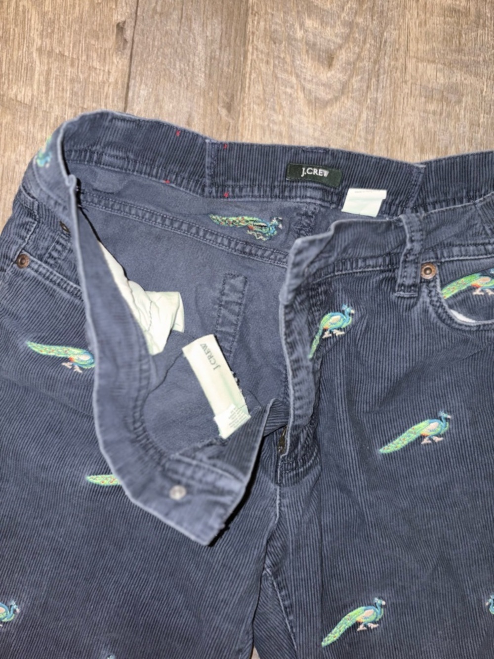 J Crew Navy Blue Corduroy Peacock-Embroidered Jeans - Picture 3 of 4